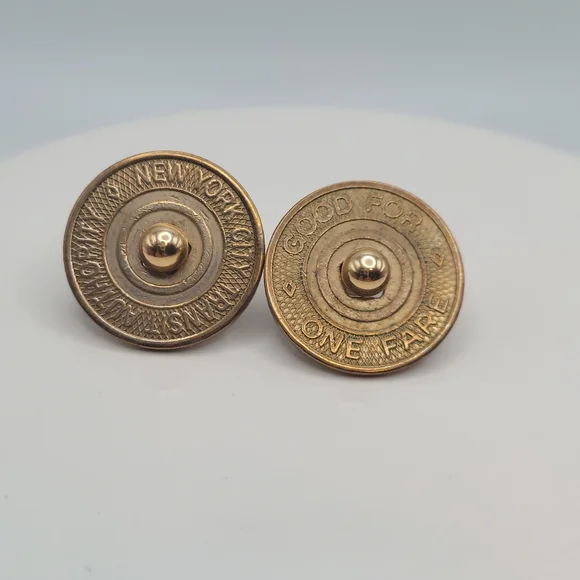 Vtg Subway Token Artisan Earrings, Unique! - Picture 3 of 7
